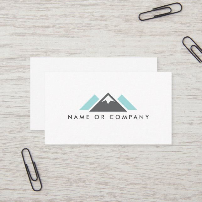 Hill or mountain logo, grey and pale aqua blue business card (Front/Back In Situ)