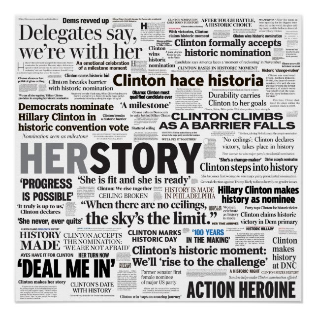 Hillary 2016 Historic Headline Collage Poster (Front)