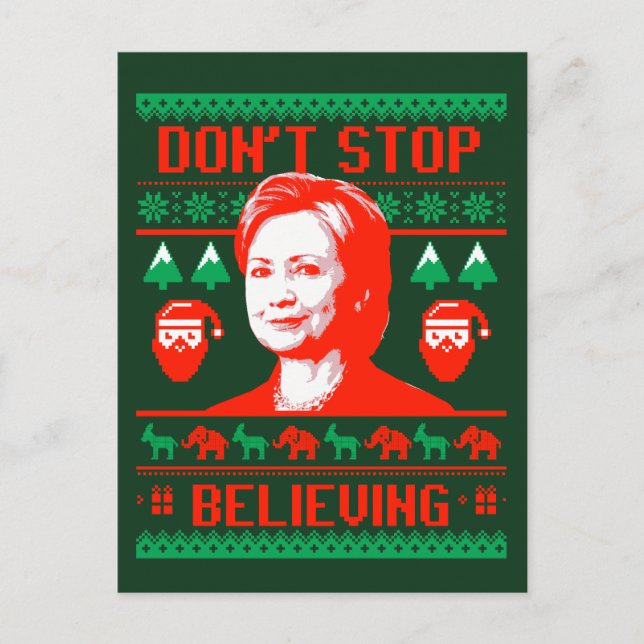 Hillary Christmas - Don't Stop Believing - Holiday Postcard (Front)