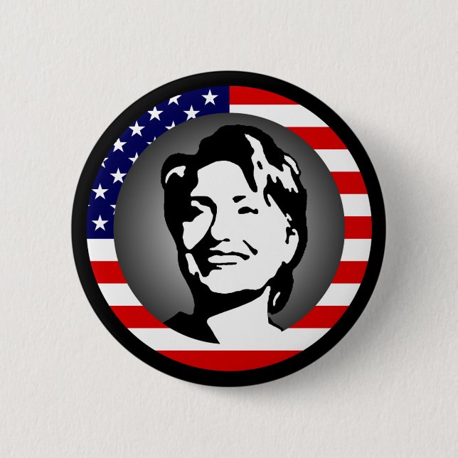hillary clinton 08. us flag. 6 cm round badge (Front)