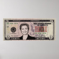 Hillary Clinton $3 Bill Poster