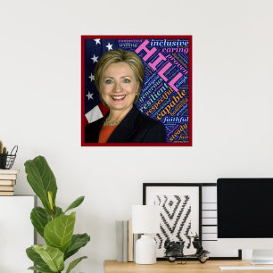 Hillary Clinton Pres, Flag & Caring Words Poster