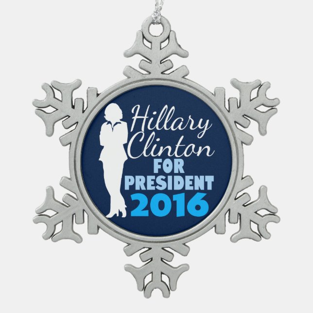 Hillary Clinton Silhouette President 2016 Snowflake Pewter Christmas Ornament (Front)