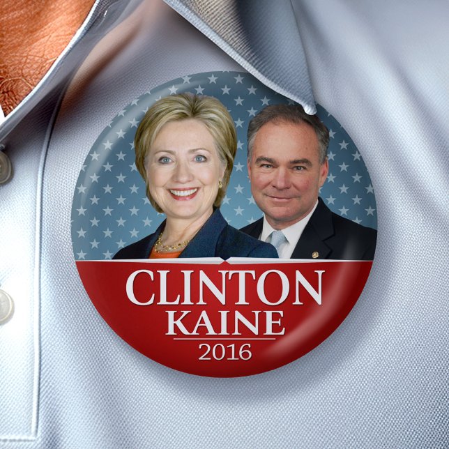 Hillary Clinton & Tim Kaine Jugate Photo Stars 7.5 Cm Round Badge (Collectible Campaign Button - 2016 Election Clinton Kaine)