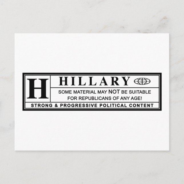 Hillary Clinton warning label Postcard (Front)