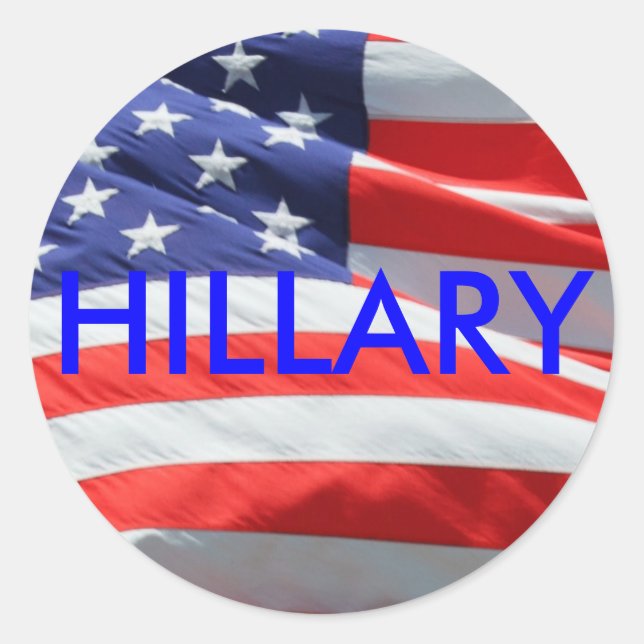 Hillary Running for President, American Flag Classic Round Sticker (Front)