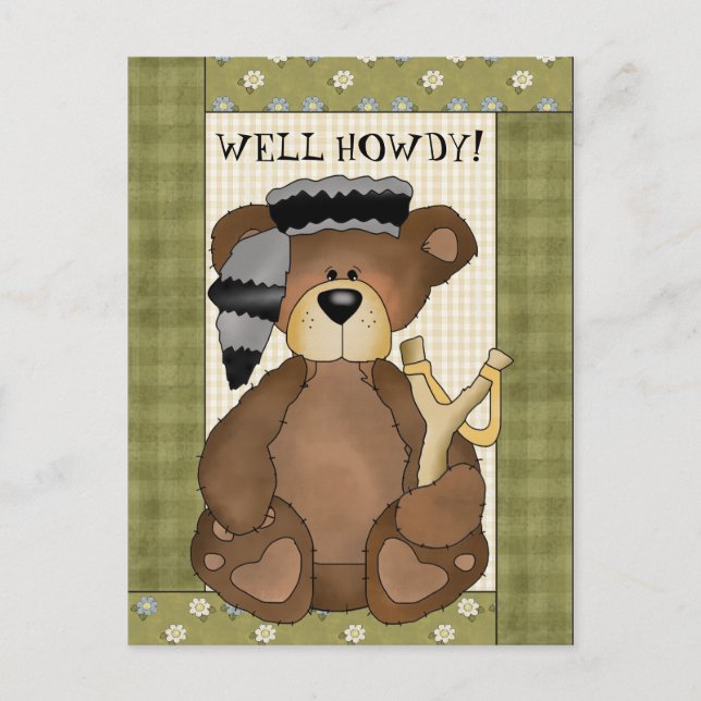 Hillbilly Bear Howdy fun cartoon postcard (Front)