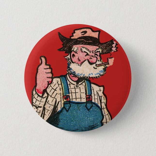 Hillbilly Farmer Thumbs-Up! 6 Cm Round Badge (Front)