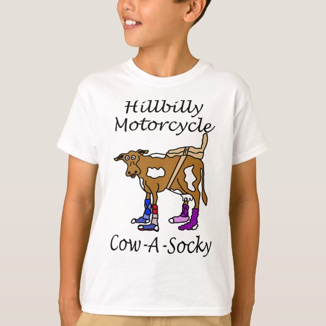 Hillbilly Motorcycle Funny Cow Gift Cow A Socky T-Shirt (Front)