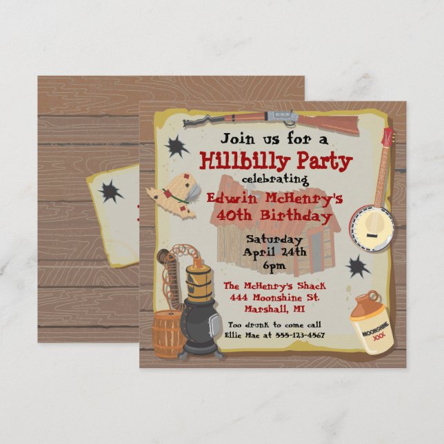 Hillbilly Party Invitation (Front/Back)