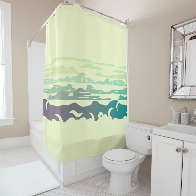 Hills Above the Clouds Landscape - yellow-green Shower Curtain (In Situ)