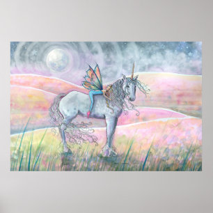 Hills of Enchantment Unicorn and Fairy Fantasy Art Poster