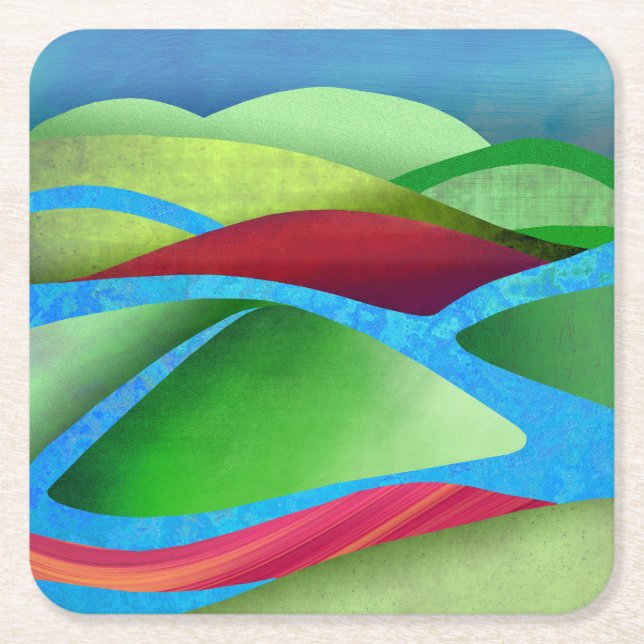 Hills On Ice Square Paper Coaster (Front)