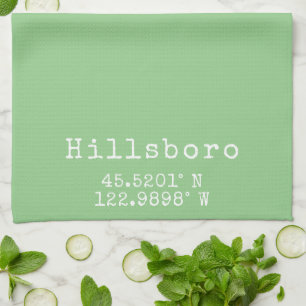 Hillsboro Oregon Latitude Longitude Tea Towel