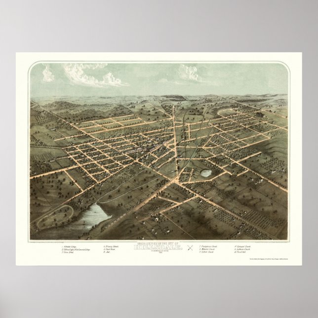 Hillsdale, MI Panoramic Map - 1866 Poster (Front)