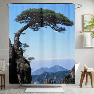 Hillside Distant Pine Tree Mountainside Landscape  Shower Curtain