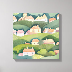 Hillside Homes Nature Watercolor Airy Painting Canvas Print