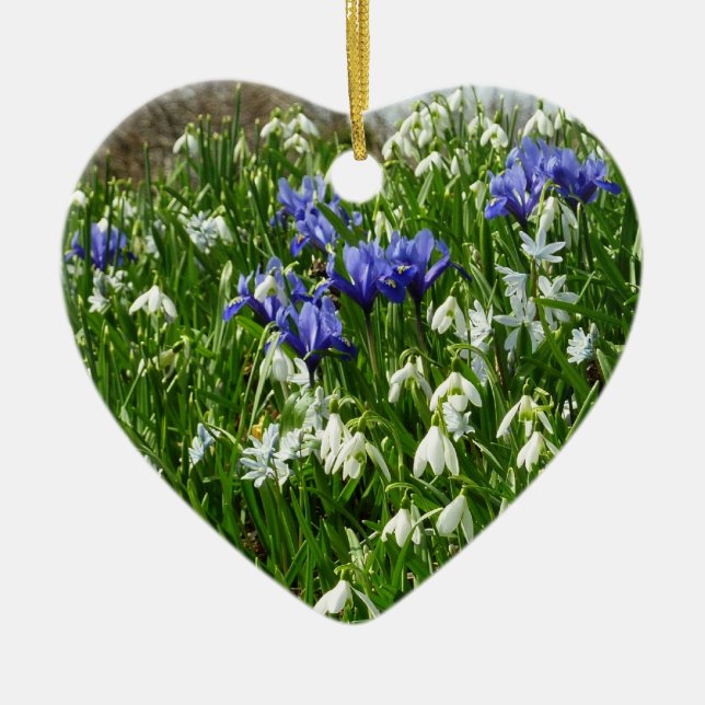 Hillside of Early Spring Flowers Landscape Ceramic Tree Decoration (Front)