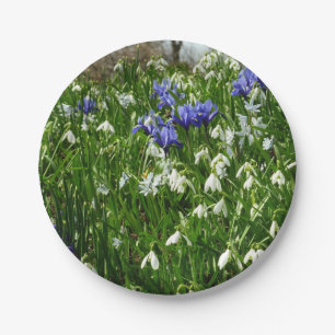 Hillside of Early Spring Flowers Landscape Paper Plate