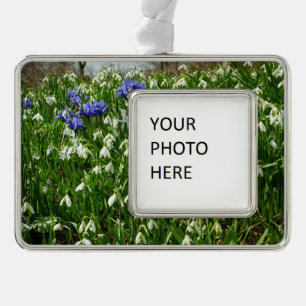 Hillside of Early Spring Flowers Landscape Silver Plated Framed Ornament