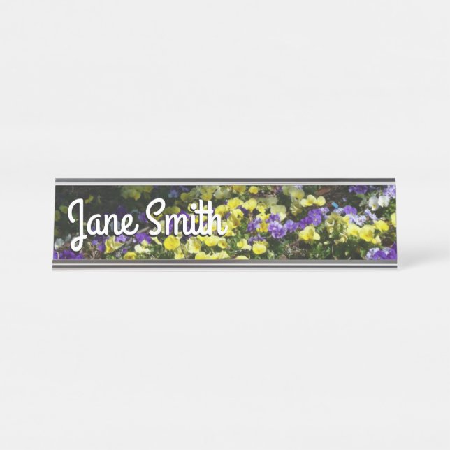 Hillside of Purple and Yellow Pansies Desk Name Plate (Front)