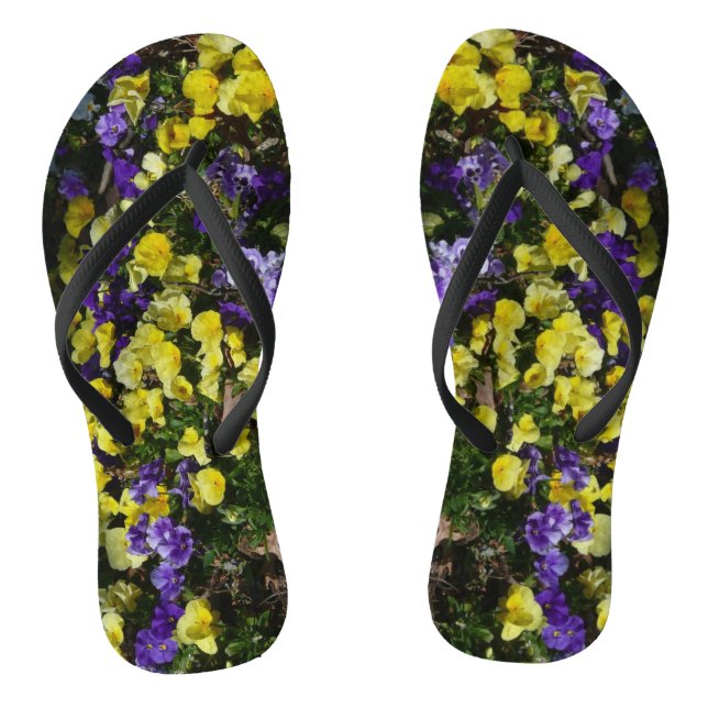Hillside of Purple and Yellow Pansies Flip Flops (Footbed)