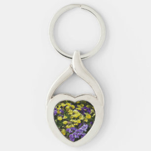Hillside of Purple and Yellow Pansies Key Ring