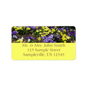 Hillside of Purple and Yellow Pansies Label