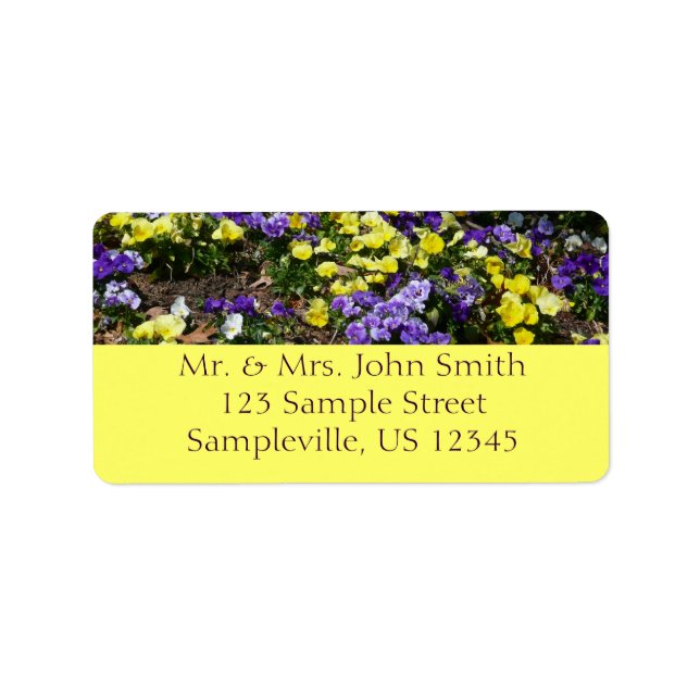 Hillside of Purple and Yellow Pansies Label (Front)