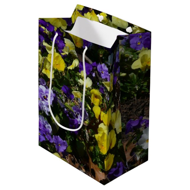 Hillside of Purple and Yellow Pansies Medium Gift Bag (Front Angled)