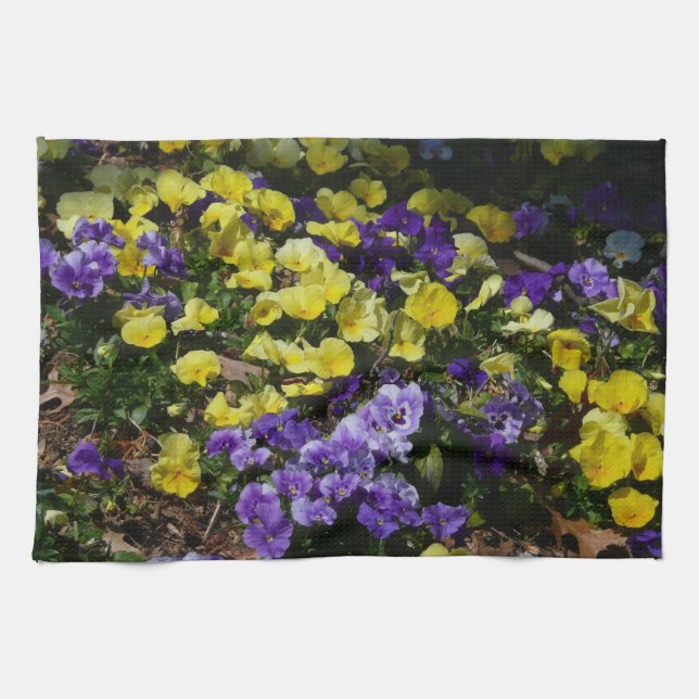 Hillside of Purple and Yellow Pansies Tea Towel (Horizontal)