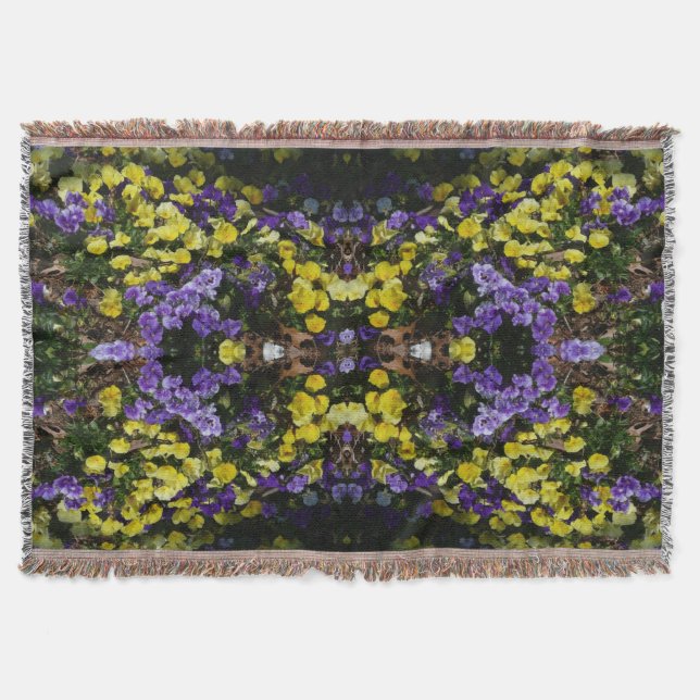 Hillside of Purple and Yellow Pansies Throw Blanket (Front)