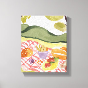 Hillside Picnic Painted Watercolor Landscape Canvas Print