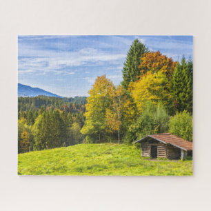Hillside Shack View of Mountains & Forest Jigsaw Puzzle