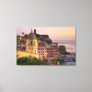 Hillside town of Vernazza in the evening, Cinque Canvas Print