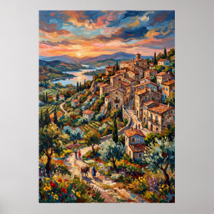Hillside Village Landscape Poster