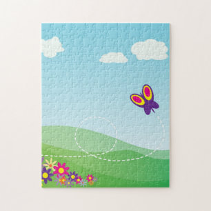 HILLSIDE WITH BUTTERFLY AND FLOWERS JIGSAW PUZZLE