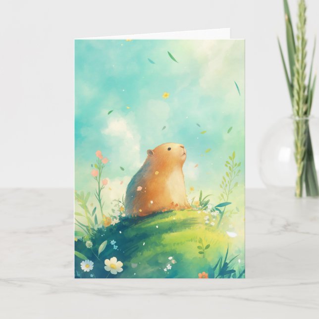 Hilltop Bliss with Capybara and Flowers Card (Front)