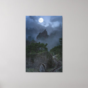 Hilltop full Moon Fantasy Ruined Castle  Canvas Print