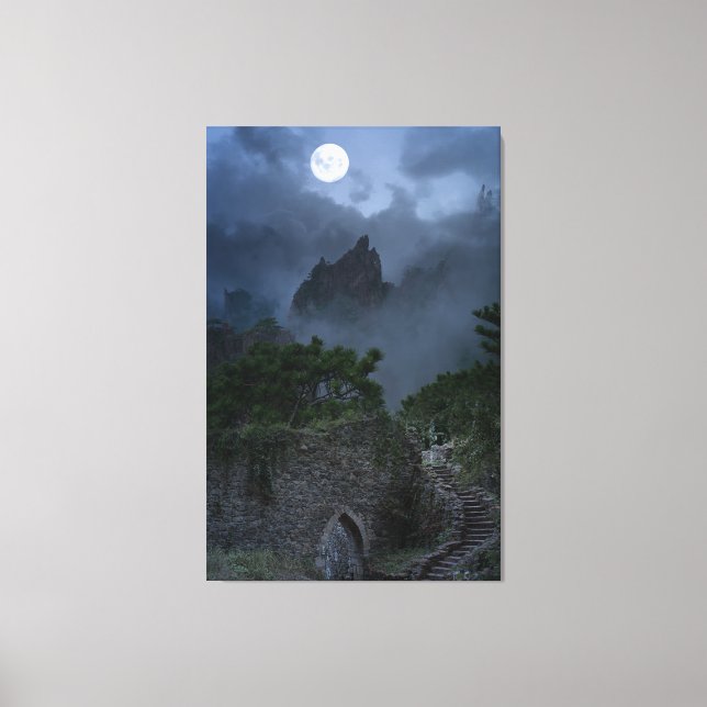 Hilltop full Moon Fantasy Ruined Castle  Canvas Print (Front)
