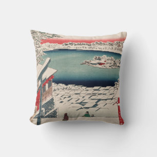 Hilltop Snow View Vintage Ukiyo-e Japanese Art Cushion