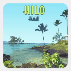 Hilo Big Island Hawaii Beach Vintage Square Sticker