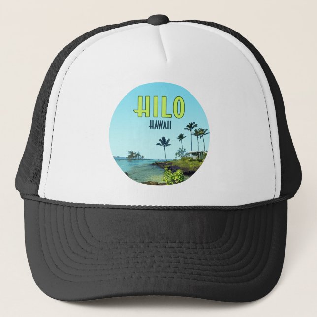 Hilo Big Island Hawaii Beach Vintage Trucker Hat (Front)