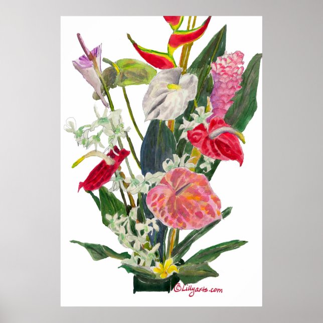 Hilo Flowers Watercolor Print and Poster (Front)