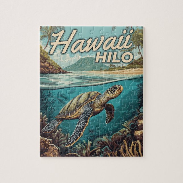 Hilo Hawaii Big Island Retro Tropical Coastal Jigsaw Puzzle (Vertical)