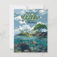 Hilo Hawaii Big Island Turtle Beach Vintage Card