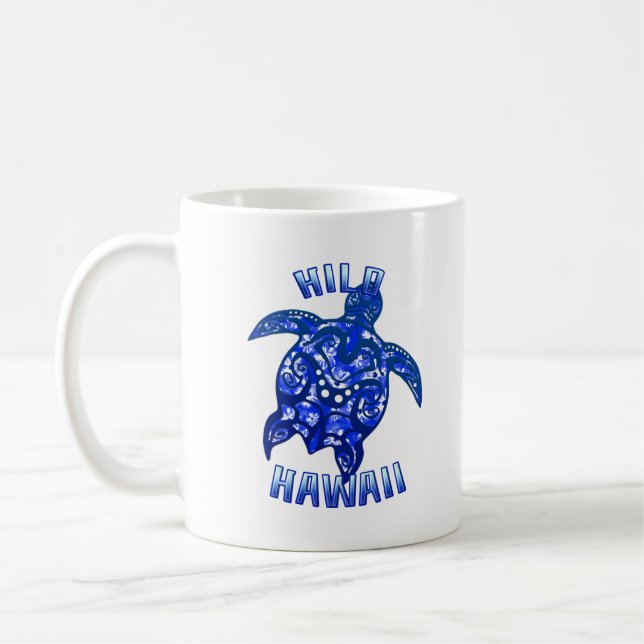 Hilo Hawaii Vacation Tribal Turtle Coffee Mug (Left)