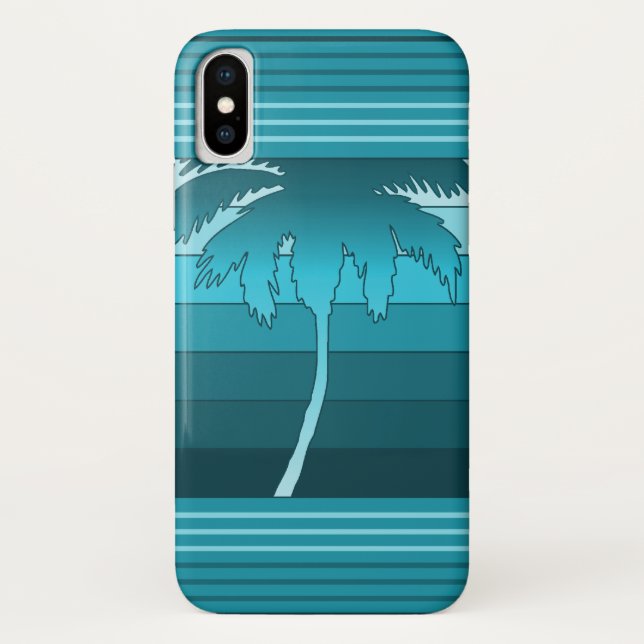 Hilo Hawaiian Palms Striped Teal Case-Mate iPhone Case (Back)