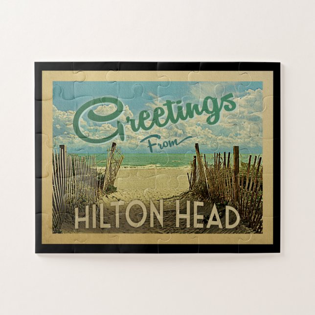 Hilton Head Beach Vintage Travel Jigsaw Puzzle (Horizontal)