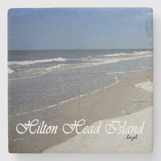 Hilton Head Island, Beach Scene Marble Coaster. Stone Coaster (Front)